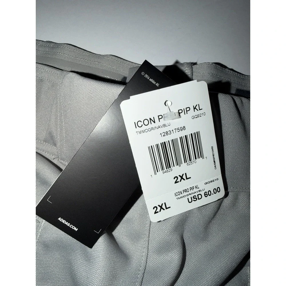 Adidas Men 2XL Icon Pro Gray Baseball Pants Stretch Elastic Blue Logo Stripe NWT